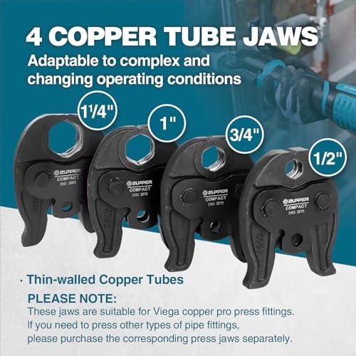ZUPPER Compact Press Tool Kit for 1/2" to 1-1/4" Copper Pipes - style: MP-2430 (kit with 4 VUS Copper Press Jaws 1/2" to 1-1/4")