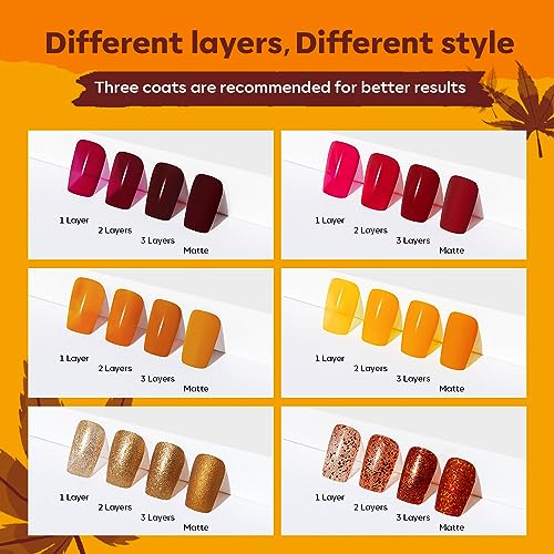 modelones Fall Nail Polish Set, 6 Colors Quick Dry, Nail Art Kit - color: A0-Autumn Red