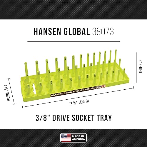 HANSEN 92006 Metric and Fractional 3 Row Socket Tray (Pack of 4) - color: HI-VIZ YELLOW, 4 pack