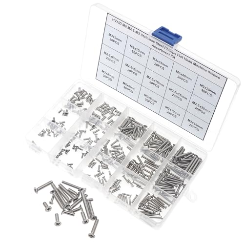 300PCS Metric M2 M2.5 M3 304 SS Phillips Flat Head Machine Screws Kit - size: M2M2.5M3