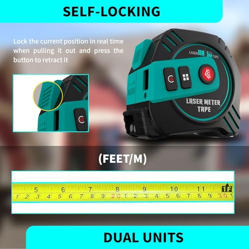 2-in-1 Laser Tape Measure USB-C Recharge 262Ft Laser & 16Ft Tape Green-Beam - color: Green Laser Tape 16ft+262ft