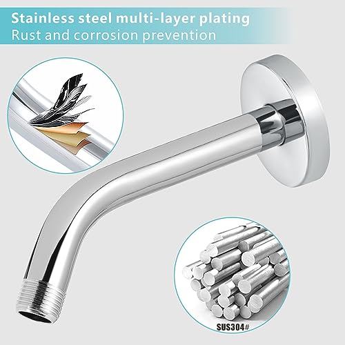 Shower Arm with Flange, 8 Inches Wall Mount Replacement Shower Head Arm For Fixed Shower Head and Handheld Showerhead, Chrome - color: Chrome, style: 8 Inch