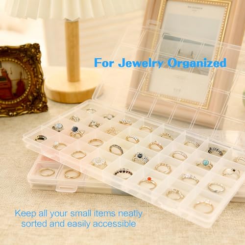 32-Grid Clear Plastic Beads Jewelry Organizer Box Small Parts Storage-2pack - color: Transparent