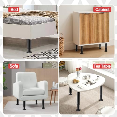Uenhoy Set of 4 Adjustable Furniture Legs 3.15-4.72 Inch Metal, Black - color: Black, size: 3.15 - 4.72 Inch