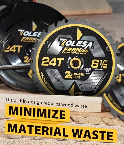 TOLESA 6 1/2 Circular Saw Blades, 24T for Wood and Plywood, 3-Pack - size: 6-1/2'', style: 24T