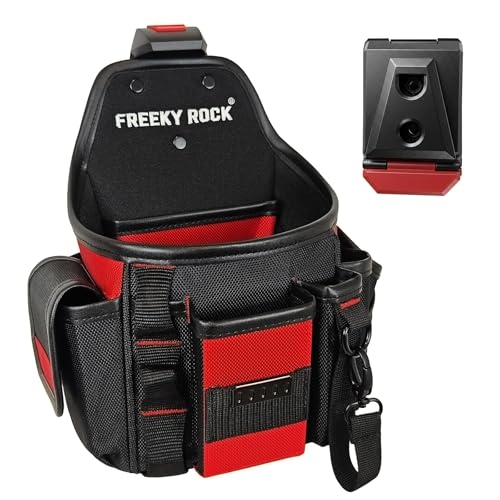 Electrician Tool Pouch with Quick Detach Belt Clip, Heavy Duty Tool Belt Pouches with Notebook Pocket, Tape Measure Holder & Screwdriver Loops for Carpenter, Contractor, HVAC Tech & DIY - size: Large Pouch