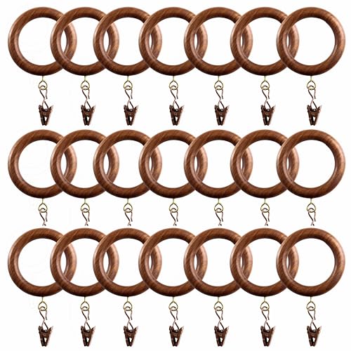 50 Pack of Wooden Curtain Rings with Clips, (1.75 inch Inner Diameter), Wood Drapery Rod Rings (Compatible Up to 1 Inch Thickness Rod), Handmade Rosewood Curtains Hook Rings with Clips Drapes Rods. - size: 1.75 INCH Inner Dia