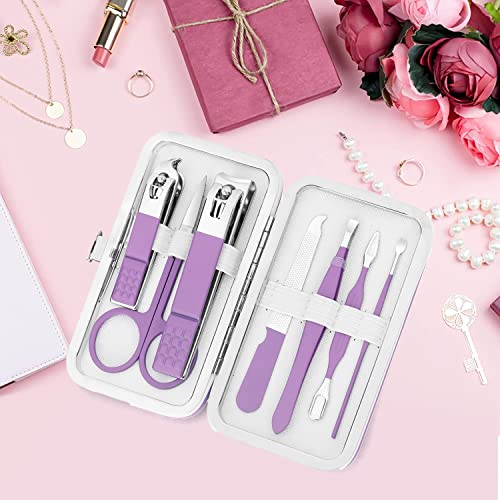 Aceoce Manicure Set Women's Nail Clipper Set Nail Kit with Travel Case - Purple, Stainless Steel, Compact, Curved Edge, Perfect for Travel & Everyday Use - color: Purple