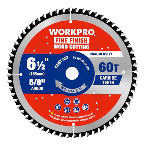 WORKPRO 6-1/2" Circular Saw Blade, 60T Fine Finish Wood Cutting | Trim & Smooth Finish Cuts, Thin Kerf Carbide Tipped ATB Teeth for Plywood, DIY Woodworking Projects, 1 Pack