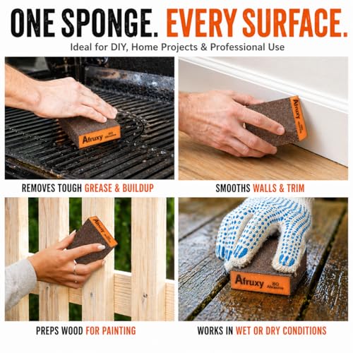 Sanding Sponge, 60/80/120/220 Grit 4-Pack with Protective Gloves, Coarse Fine Medium Grit Sanding Block, Reusable Dry Wet Sanding Blocks for Wood, Drywall,Metal, Fine Sandpaper Sand Block by Afruxy - size: Assorted 4 Pack