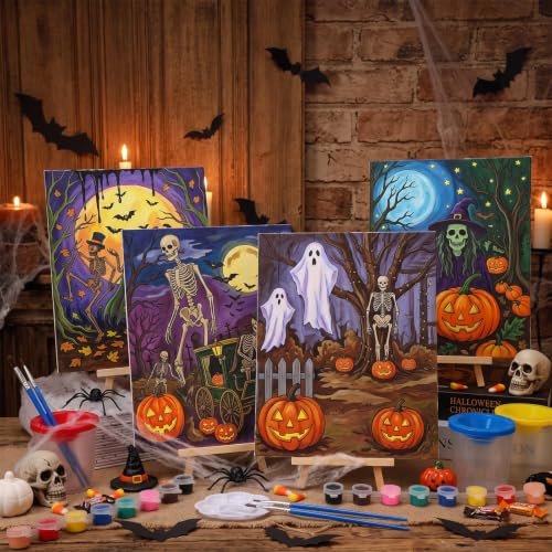 Sherr 140 Pcs 20 Set Pre Drawn Canvas Painting Kit, Halloween Style - style: Halloween Style