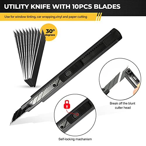 Gomake Vehicle Vinyl Wrap Window Tint Film Tool Kit Include 4 Inch Felt Squeegee, Retractable 9mm Utility Knife and Blades, Zippy Vinyl Cutter and Mini Go Corner Squeegee for Car Wrapping (5 Tools) | Vinyl Wrap Squeegee Tool, 9mm Utility Knife, Film Cutte