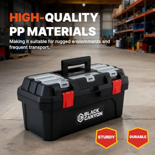 Black Canyon 19 Inch Portable Plastic Tool Box, 19 in × 9.6 in × 8.3 in, Padlockable 1 Piece 19 in - size: 19 IN/PLAS