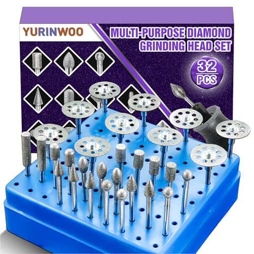 120Grit Diamond Grinding Bit Set for Dremel, Rotary Tool Grinding Cutting Wheel 1/8” Shank for Stone Glass Tile Jewelry Engraving Rock Etching Carving Metal Wood - 32Pcs - style: Style 3