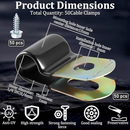 Tandefio 50 Pcs 1/4" Stainless Steel Cable Clamp with Screw Rubber Coated - size: 1/4"