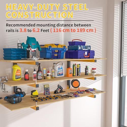 4 PACK Lumber Storage Rack Wall Mount Wood Organizer Storage Racks Heavy Duty Shelf Brackets with 6-Level System 720 LB Sturdy Folding Garage Wall Shelving, Snowboard Rack for Indoor and Outdoor - color: Yellow, size: B– 4 Pack, 6-Tier