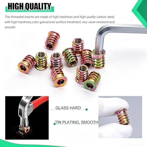 Twidec/80PCS 1/4"-20 Threaded Inserts for Wood Furniture Screw-in Nut Wood Inserts Bolt Assortment Kit with M6 Hex Wrench (1/4"-20 x15mm) N-059 - size: 1/4"-20 x 15mm (80 PCS)