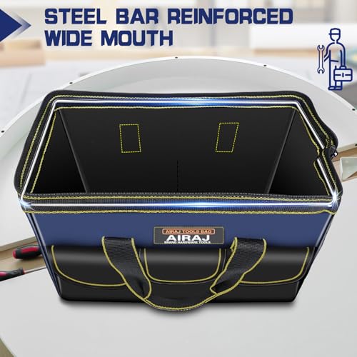 AIRAJ 2 Pack Large Tool Bag,14" & 18" Wide Mouth Portable Tool Bags for Men - size: 14"+18"