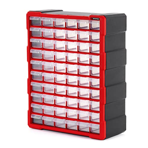 INTERTOOL Small Parts Organizer for Hardware & Screws | 60 Removable Bins with Dividers | Wall Mount or Desktop Craft & Lego Storage Cabinet | 19” x 15” x 6” BX08-4016 - style: 60 Drawers
