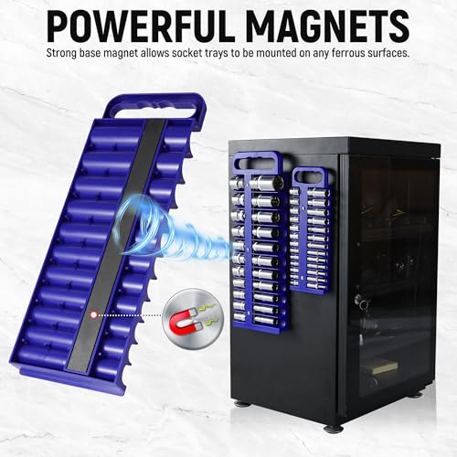 Reniteco Magnetic Socket Organizer Set, 3-Pack, 1/4" 3/8" 1/2" Socket Tray - color: Blue
