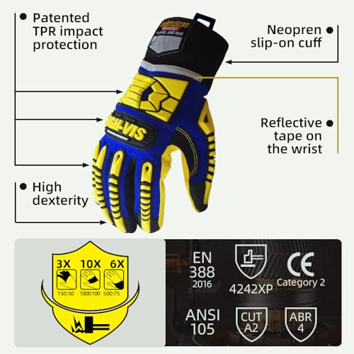 Seibertron High-Vis Series Cut Resistant Reducing Anti-Impact Mechanics Heavy Duty Safety Rescue Oil and Gas Gloves - color: Blue-sdxw En388 4242xp Winter Waterproof+clip, size: Small (Pack of 1)