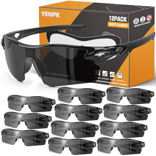 12 Pack Safety Glasses for Men, ANSI Z87.1 & UV Protective Eyewear | Scratch Resistant, High Impact Resistant, UV400 Protection, Fashionable Design, For Men Women Construction Woodworking - color: Gray