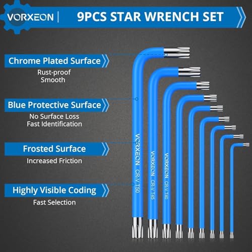 9-Piece Star Torx Wrench Set T10 to T50 - size: 9PCS Blue Star Wrench Set