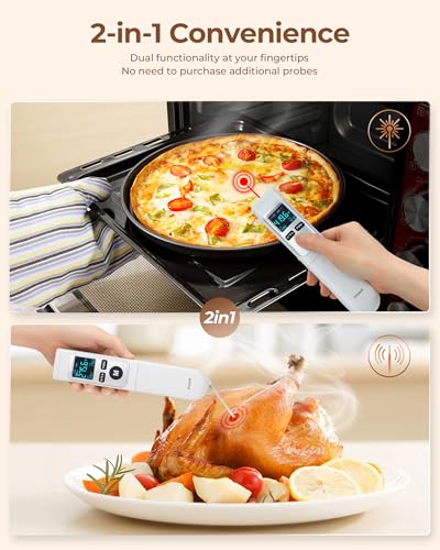 ERICKHILL Infrared Thermometer Gun, Heat Temp Temperature Gun with Meat Probe 2-in-1, Digital IR Laser Thermometer Gun for Cooking, Pizza Oven, Meat, Griddle, Grill, HVAC