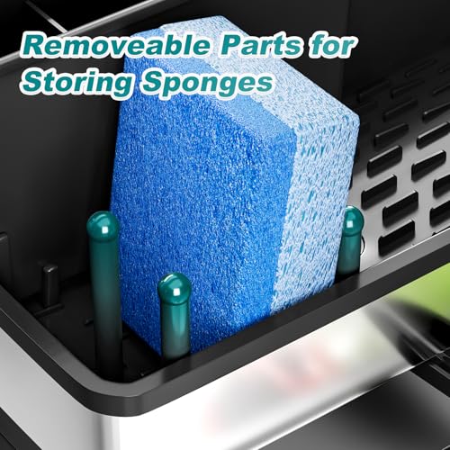 Ewaiira Stainless Steel Sink Caddy, Sponge Holder for Kitchen Sink 9.8″ - color: A-black