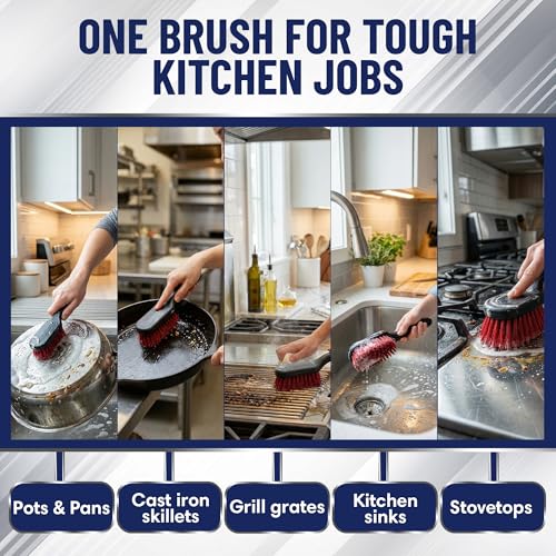 8 Inch Pot & Dish Kitchen Scrub Brush for Heavy-Duty Cleaning – Stiff Bristle Scrubber for Sink, Cast Iron, and Grill Grates - Kitchen Dish Scrubber Brush - 90048 by FryOilSaver Co. - size: 8 Inches
