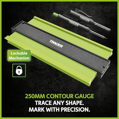 TRACER Contour Gauge 250mm (10”) Precise Marking Gauge with TRACER Deep Hole Construction Pencil. Gauge and Carpenters Pencil Set - style: 250mm (10”) plus Pencil