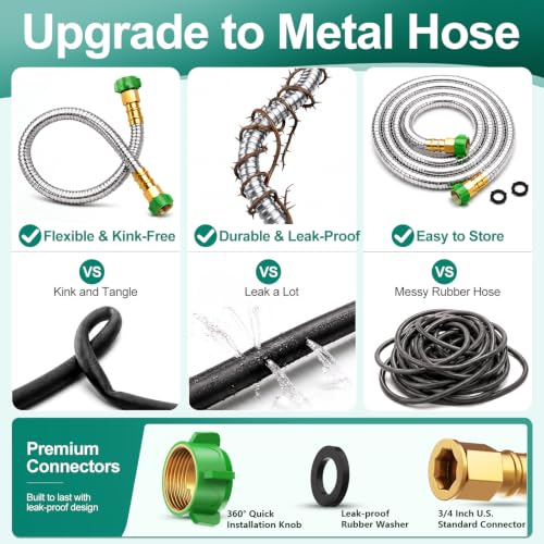 Short Metal Garden Hose Connector 3FT, Stainless Steel Small Hose Extension Adapter for Hose Reel, Flexible, Lightweight & Heavy Duty Water Pipe, No Kinking Outdoor Water Hose for Yard - size: 3FT