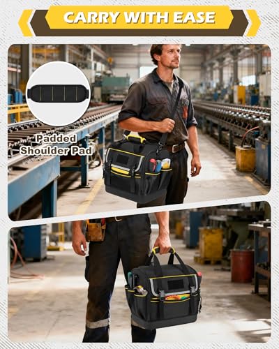 12-Inch Tool Bag with Hard Bottom, Electrician Tool Box Organizer