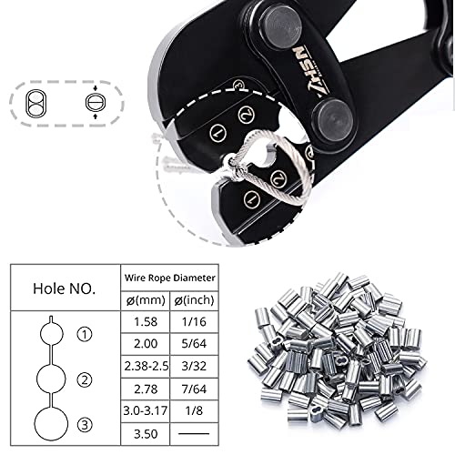 Zhushan Wire Rope Crimping Tool - Heavy Duty Crimper & Cutter for Aluminum Oval Sleeves, Crimp Ferrules, and Loop Sleeves (1/16" to 1/8") - Ideal for Fish Line, Cable, and Wire