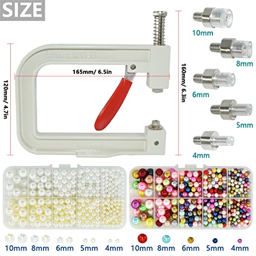 5400pcs Pearl Beads Hand Press Pearl Setting Tool Set, Beads Rivet Fixing Machine, DIY Handmade Pearl Setting Machine with Beads Nails Screw Heads Tweezers Wrench Trays for DIY Crafts Accessories