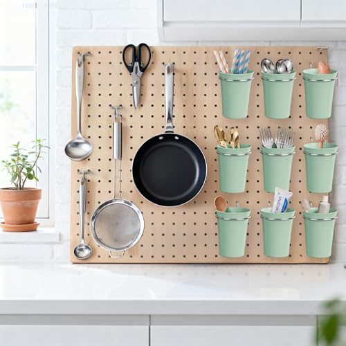 Pegboard Cups With Loops, 9 Pack Matcha Green Peg Board Holder Organizer - color: Matcha Green