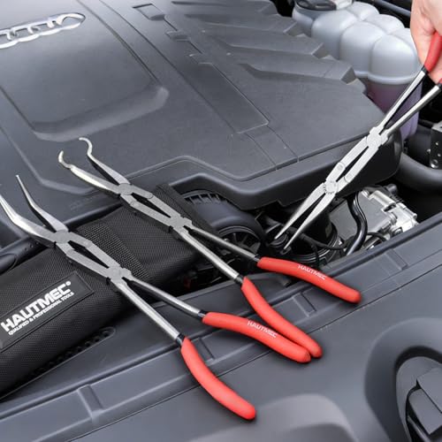 HAUTMEC Extra Long Needle Nose Pliers Set, 3PCS 13" Double Joint Long Reach Pliers, Circle Nose, Straight & 45° Bent Nose Plier, Extended Reach for Narrow Spaces, Automotive & DIY Repairs - color: 3pcs Double Joint Plier Set