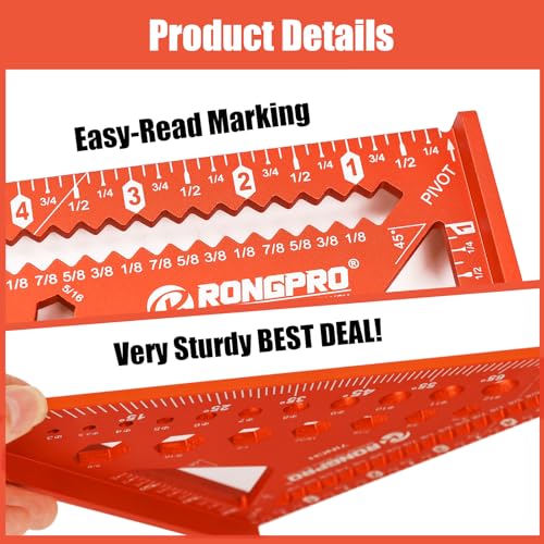 6-in-1 Carpenter Square 7 inch, Aluminum Rafter Square, Multi-Purpose Carpenter Tools : Wrench, Square, Protractor, Ruler,Marking Gauge, Drill Gauge, Includes 2pcs Carpentry Pencil - size: 7inch