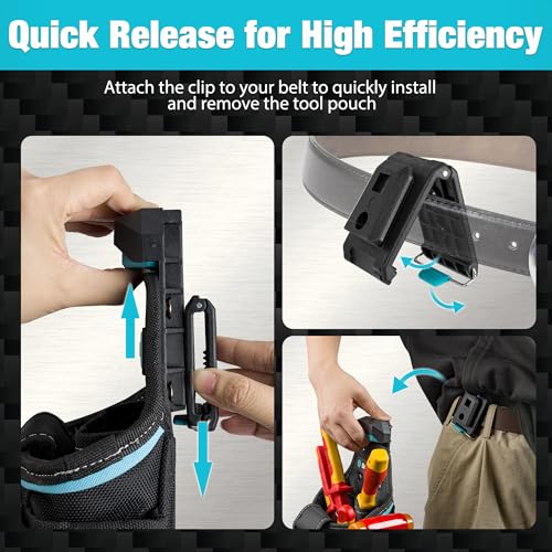 DuraTech Tool Pouch with Belt Clip, Electrician Tool Pouch with Tape Measure Holder & Hammer Loop, Quick Release Buckle, Expandable Support Frame, Ideal for Construction, Carpentry and Handyman Use - style: Small