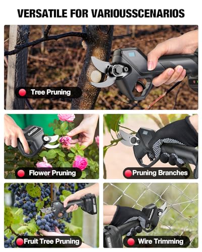Upgraded Electric Pruning Shears, 1.6" Cutting Diameter Cordless Pruner with LCD Display, Brushless Motor, 2×2.0Ah Rechargeable Batteries & Extra Blade for Garden Trees and Branches - style: LCD-1.6" grey