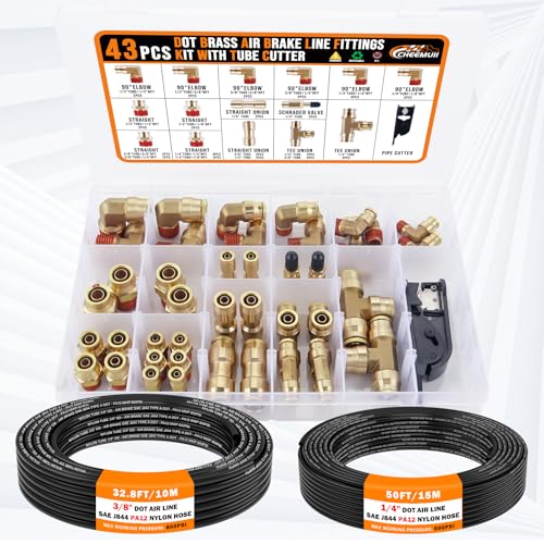 CheeMuii 43Pcs Brass DOT Air Line Fittings with 1/4" & 3/8" DOT Air Hoses - size: 2ROLL-45PCS