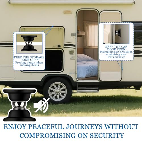 2 RV Magnetic Door Catch,Black Storage Door Stopper w/Adhesives & Screw Kit
