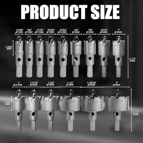 GSTK 20PCS Upgrade Heavy Duty Carbide Hole Saw Kit,with 5*Extra Titanium Plated Pilot Center Drill and 2* Spring，for Hard Metal, Stainless Steel, Iron - size: 15pcs