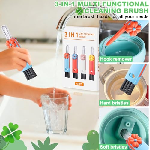 3 in 1 Cup Lid Cleaning Brush, Multifunctional Gap Cleaning Brush, Home Kitchen Crevice Brush, Portable Bottle Cleaner Brush for Cleaning Tight Spaces, Bottle Gaps, Travel Mug Caps(4 PCS) - color: Blue, Orange, Pink, Red(4pcs)