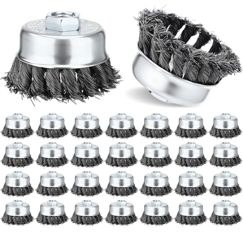 LEIFIDE 20 Pack 3 Inch Wire Cup Brush, 5/8"-11 Threaded Arbor Knotted Wire