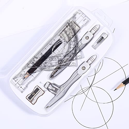 Unjoo Math Geometry Set 10 Pcs, Compass and Protractor for Students(Grey - color: Grey