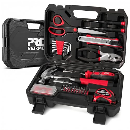 Prostormer 93-Piece Small Tool Kit for Home and Dorm, Red - color: Red