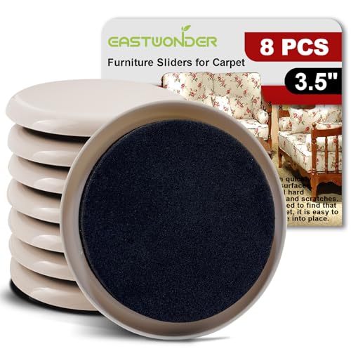Furniture Sliders for Carpet 8 PCS - 3 1/2" - size: 3.5 inch 8 PCS (Round)