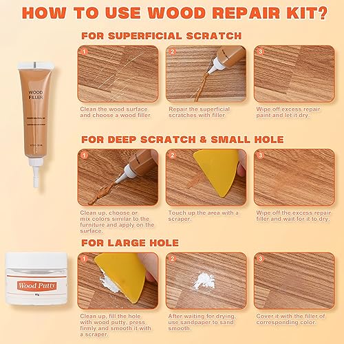 Kenbry Wood Filler Repair Kit, Fix Scratches Cracks, Hole on Furniture - color: Walnut
