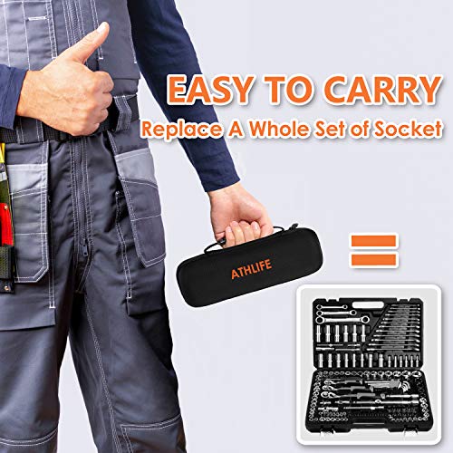 Universal Socket Wrench Set (11-32mm 7-19mm) Professional Sockets Tools Multi-function Wrench Repair Tool Kit with 3/8 inch Ratchet Wrench & Power Drill Adapter Chrome Vanadium Steel